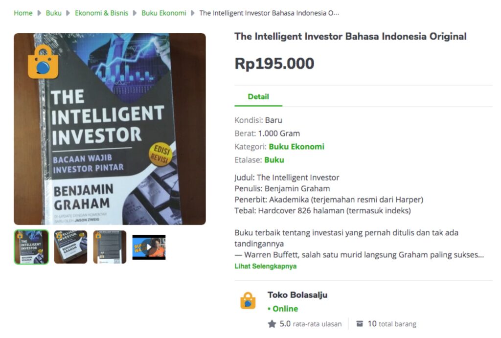 Beli The Intelligent Investor Bahasa Indonesia Original